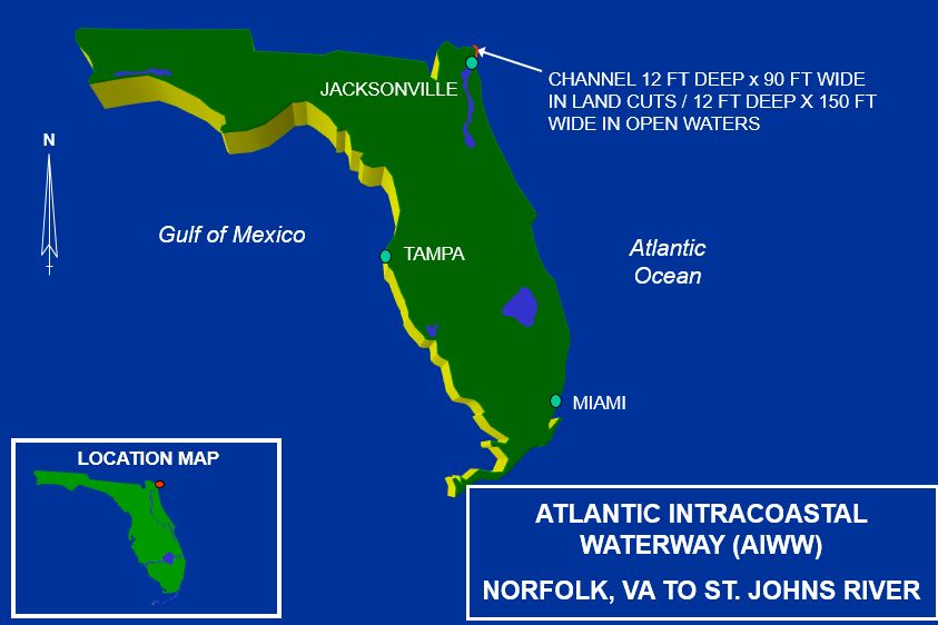 Atlantic Intercoastal Waterway- Norfolk to St. Johns map
